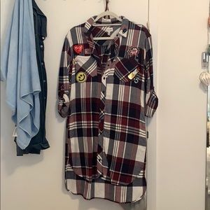 Flannel long shirt dress